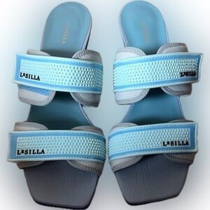 LeSilla Celeste 2 Strap Blue Women's Sandals Kitten Heel